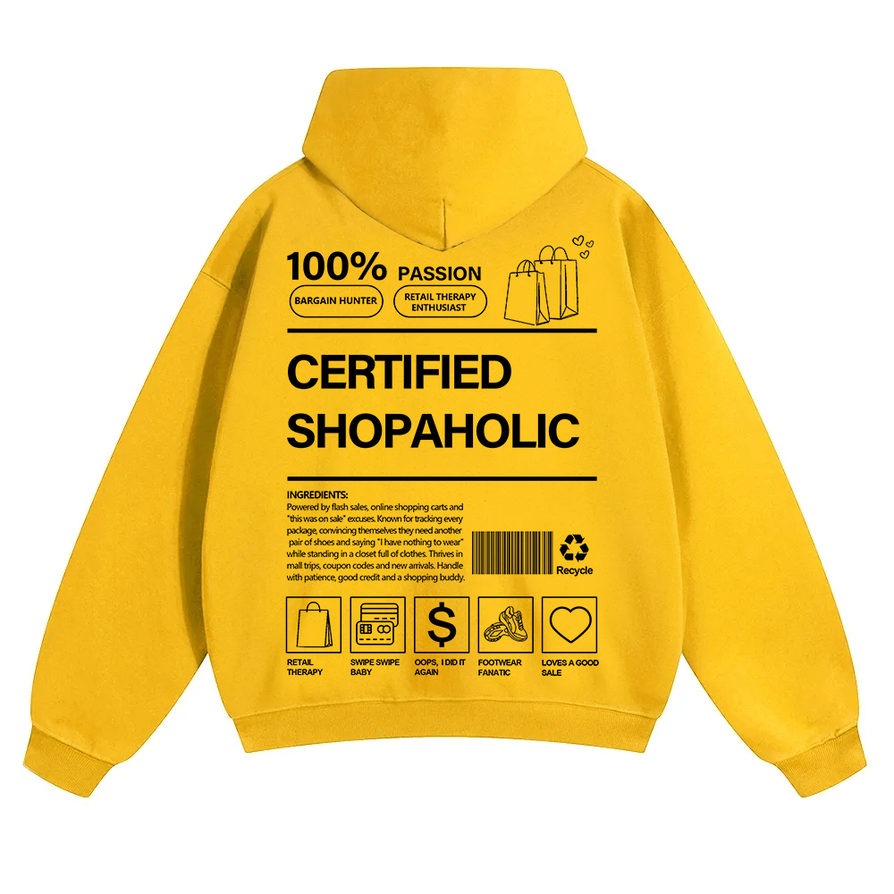 Certified Shopaholic Unisex Solid Color Hoodie wearishow