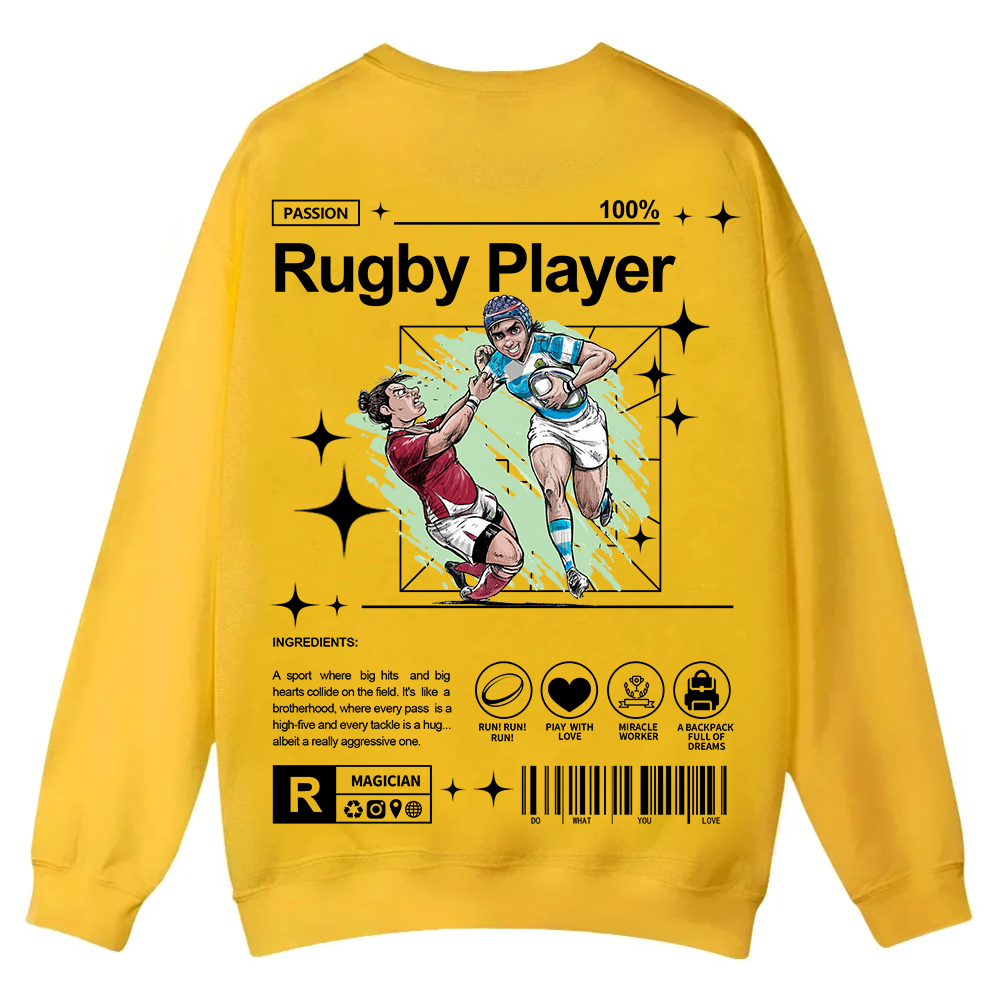 Rugby Player Casual Crewneck Sweatshirt wearishow
