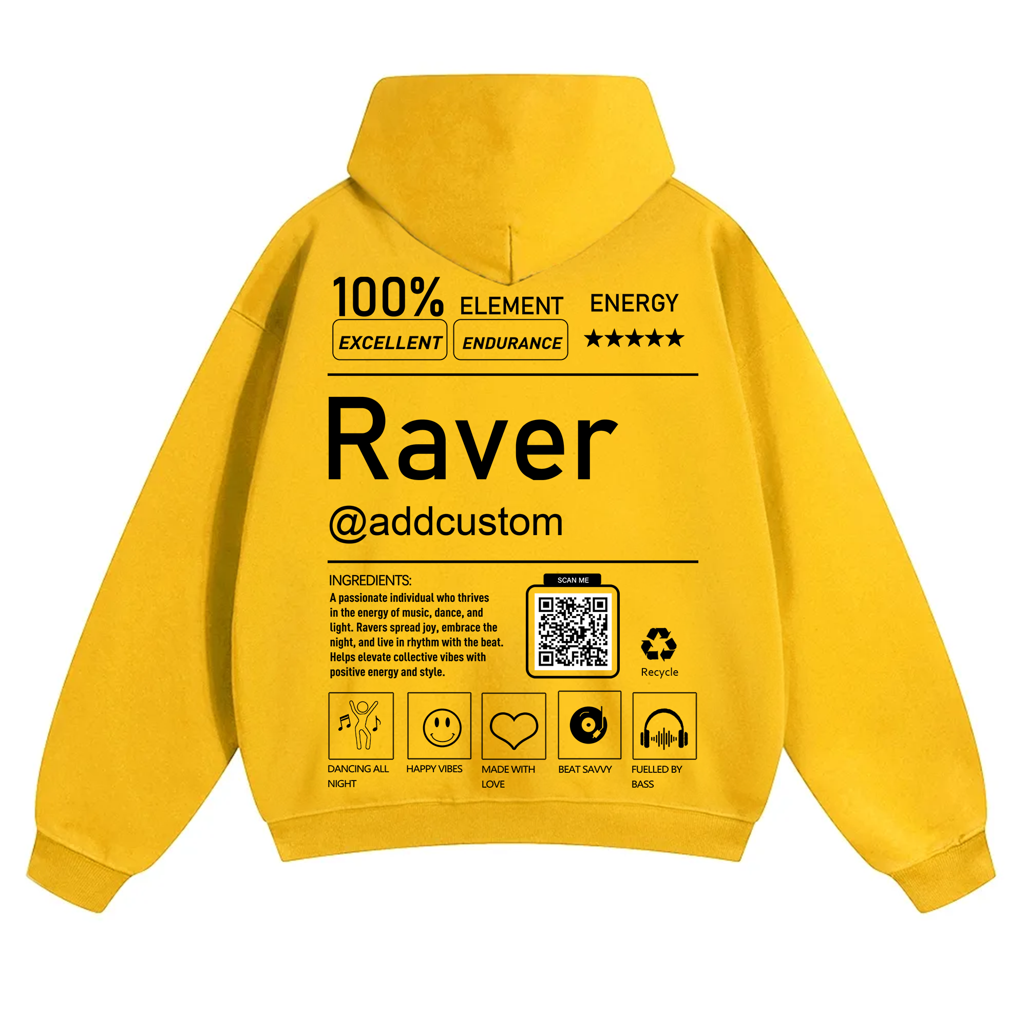 Addcustom QR Code Raver Solid Color Hoodie wearishow