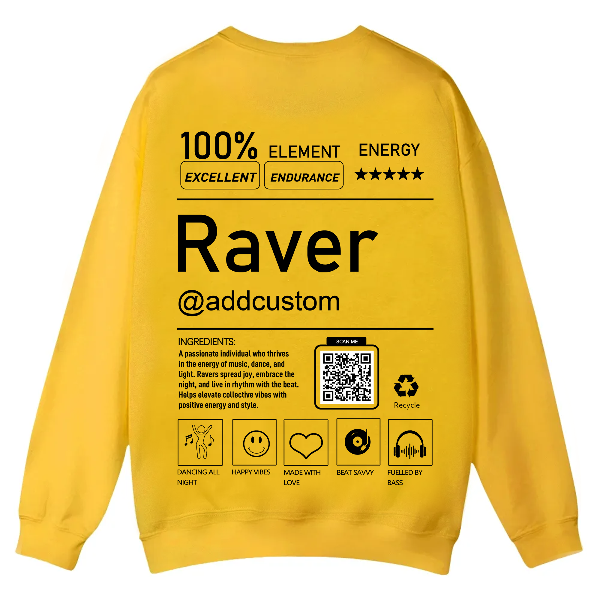 Addcustom QR Code Raver Casual Crewneck Sweatshirt wearishow
