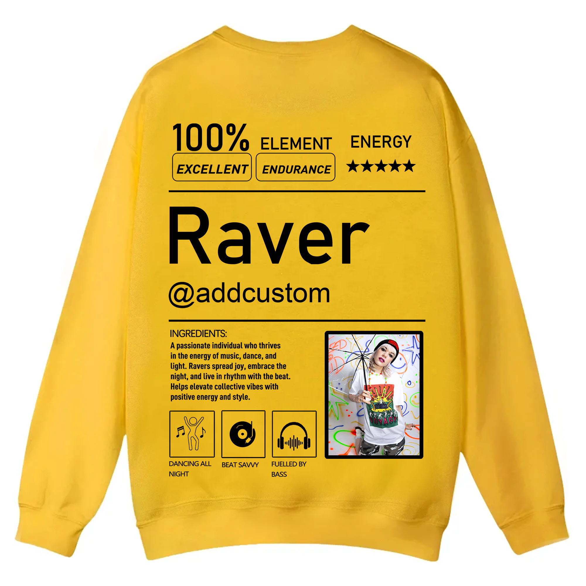 Addcustom  Photo Raver Casual Crewneck Sweatshirt wearishow