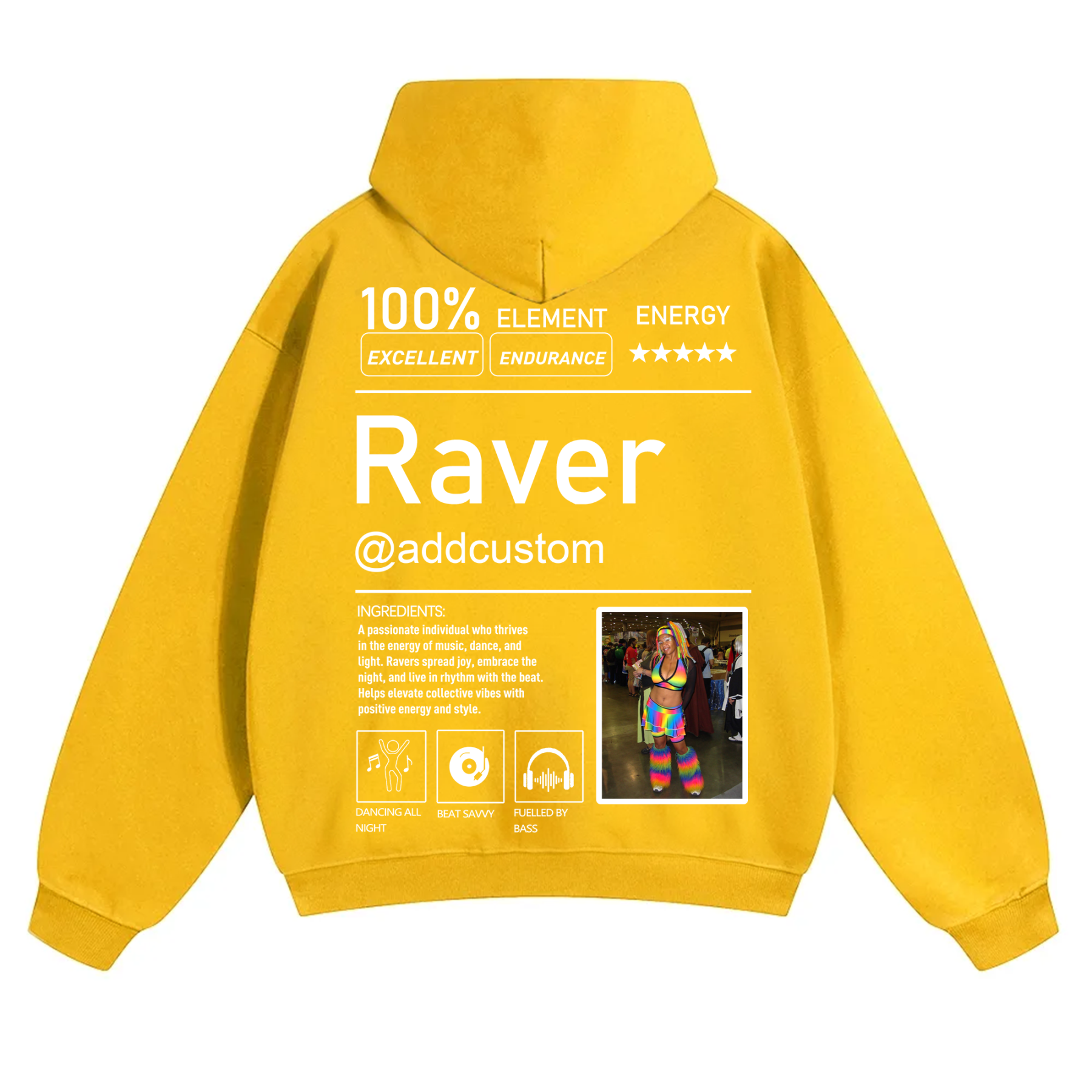 Addcustom Photo Raver Solid Color Hoodie wearishow