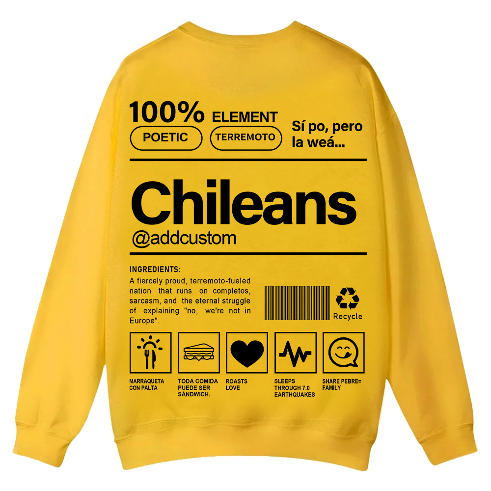 Chileans Addcustom Unisex Fit  Casual Crewneck Sweatshirt wearishow