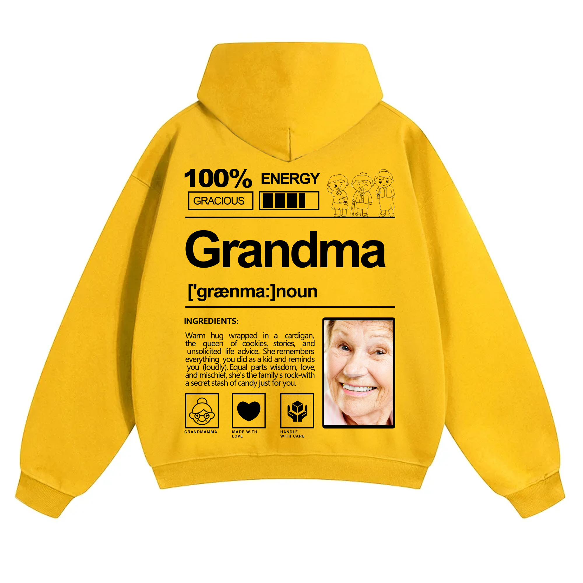 Addcustom Photo Grandma Solid Color Hoodie