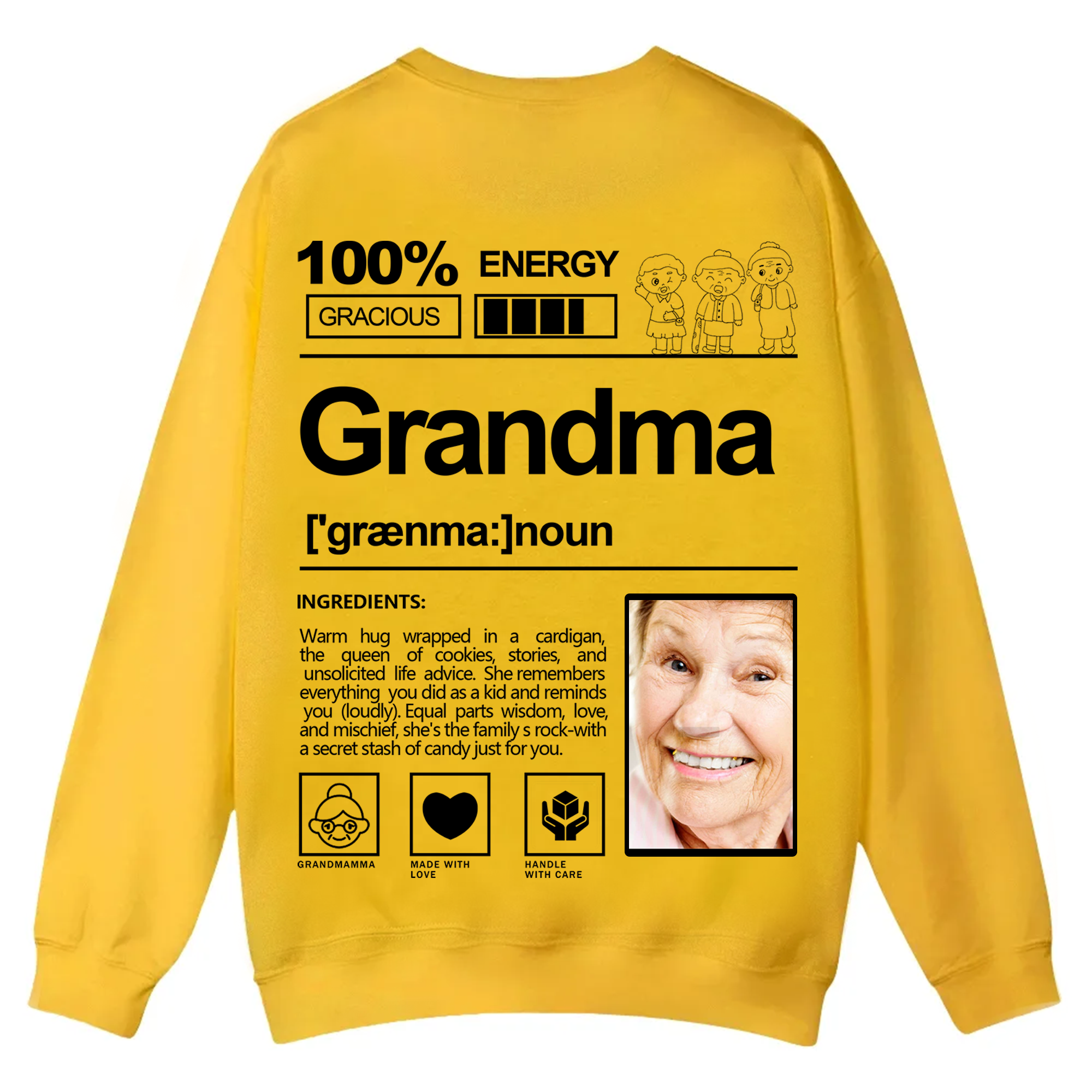 Addcustom  Photo Grandma Casual Crewneck Sweatshirt