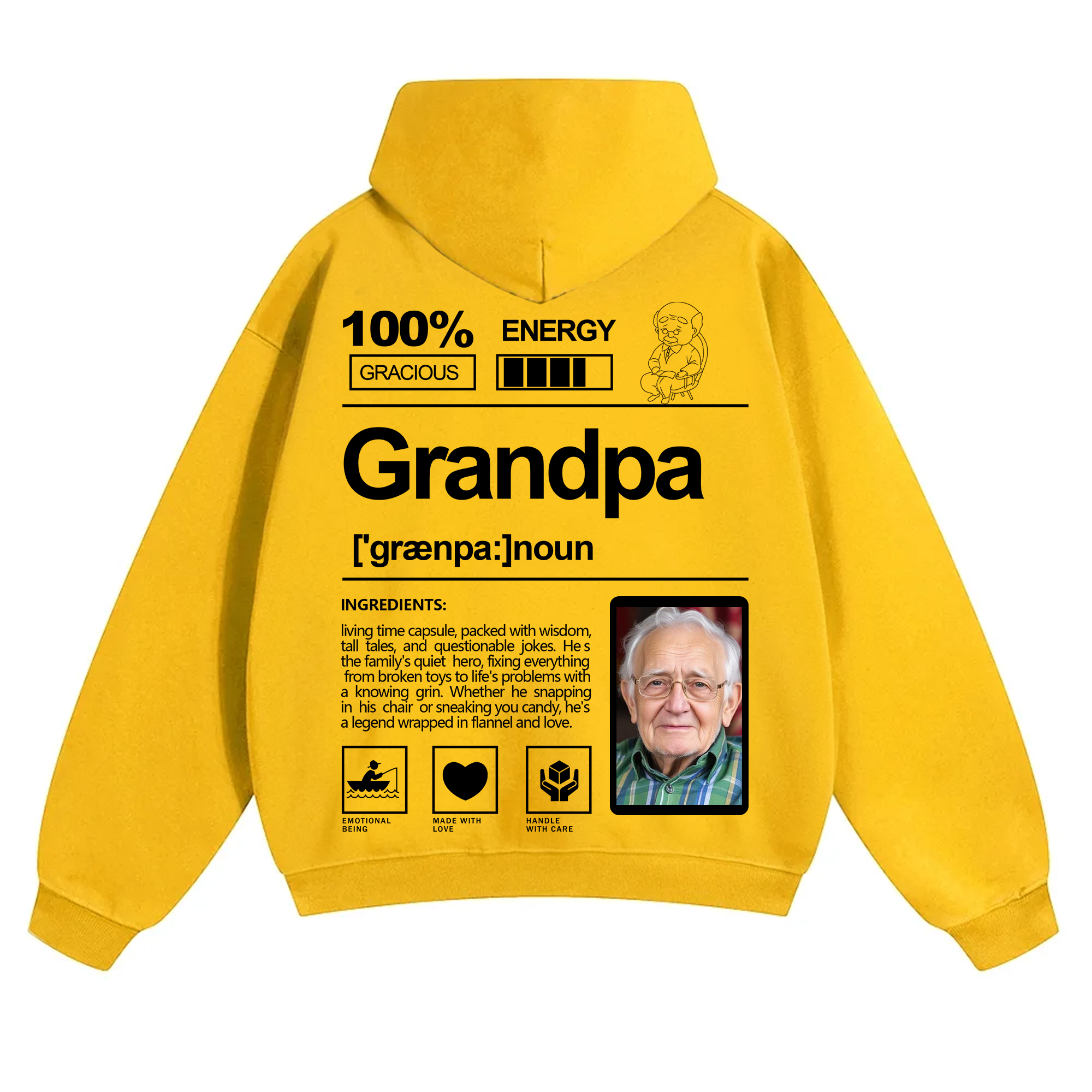 Addcustom Photo Grandpa Solid Color Hoodie