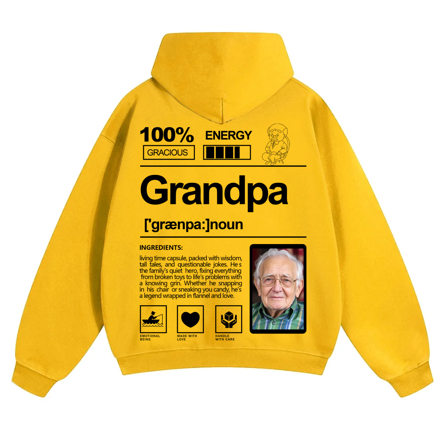 Addcustom Photo Grandpa Solid Color Hoodie