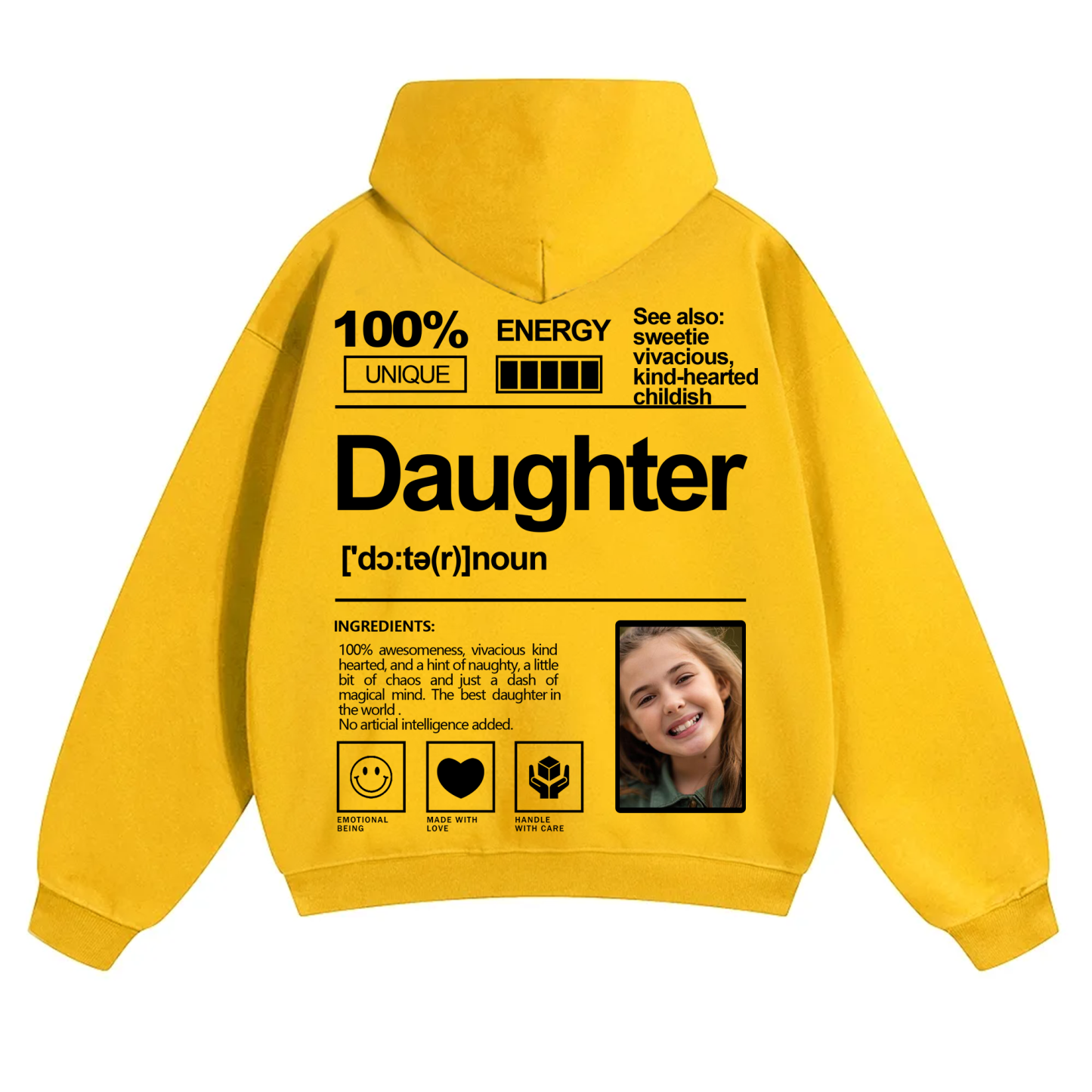 Addcustom Photo Daughter Solid Color Hoodie