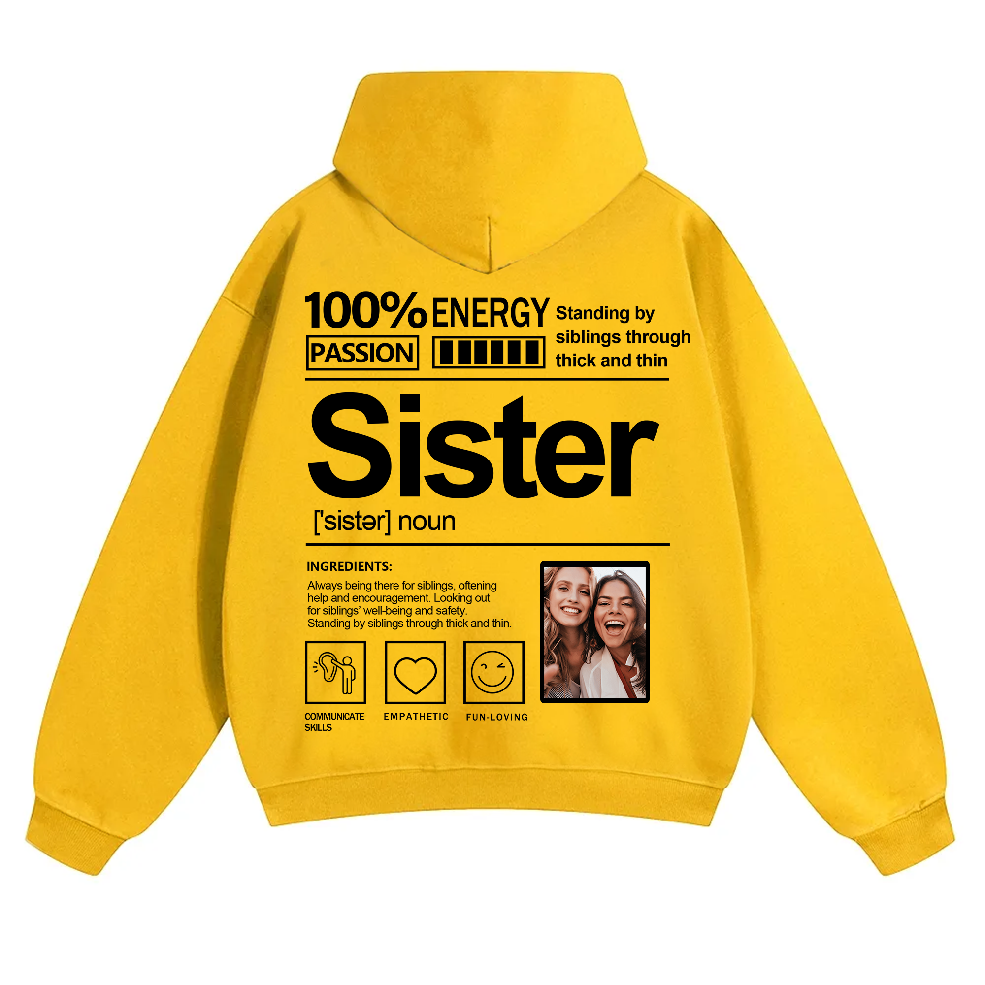 Addcustom Photo Sister Solid Color Hoodie