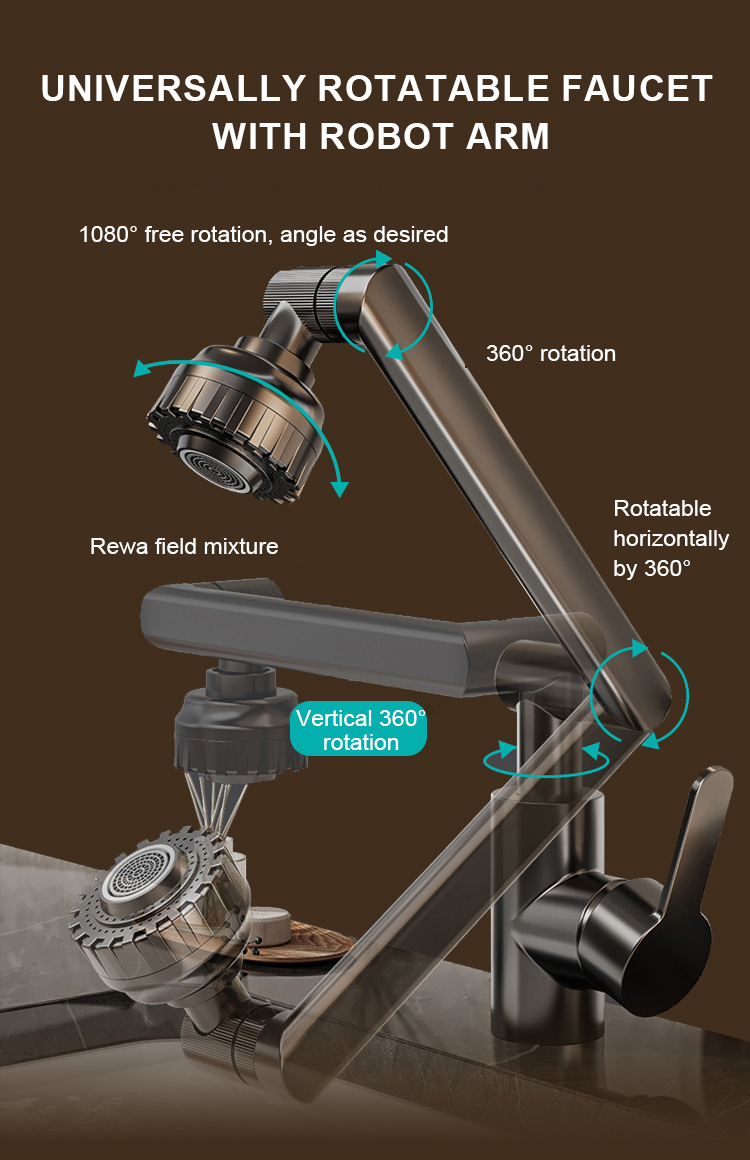 1080° drehbarer Wasserhahn mit mechanischem Arm