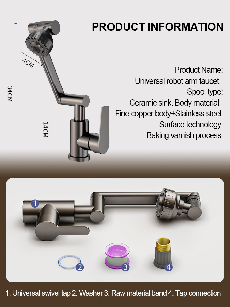1080° drehbarer Wasserhahn mit mechanischem Arm
