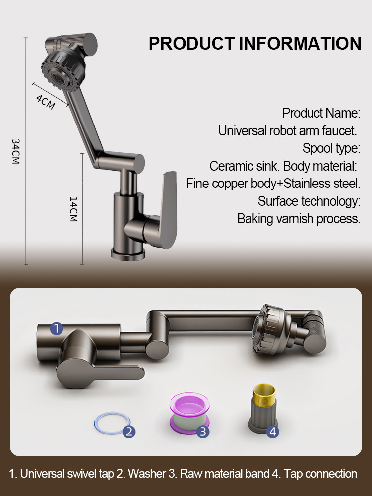 1080° drehbarer Wasserhahn mit mechanischem Arm