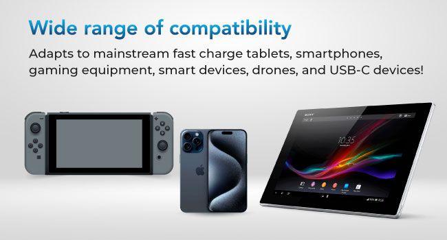 AutoSky 4 in 1 Retractable Car Charger with Fast Charge - USB-C & Lightning cable plus a USB-C and USB-A port