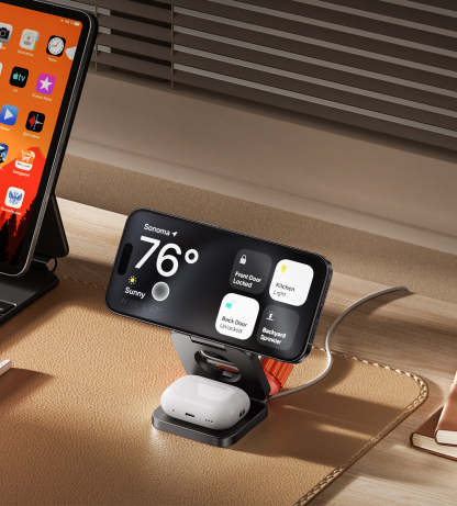  3-In-1 Foldable Magnetic Wireless Charging Station - Gray