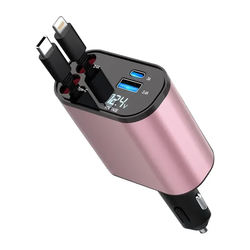 4 in 1 Retractable Car Charger with Fast Charge - USB-C & Ligh