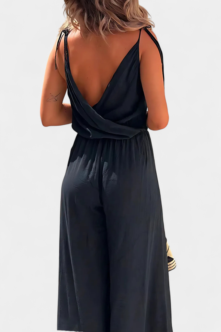 Washed Cotton Jumpsuit with Side Slits