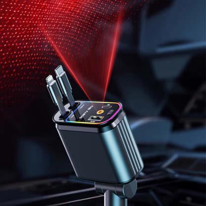 Starry Sky Roof Car Charger120W Super Fast Charging Car Charger with Retractable Cable Ambient Light for Car Interior Cigarette Lighter