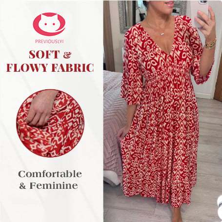 🔥Bohemian  print V-neck waist wrap long dress