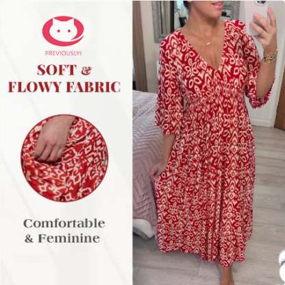 🔥Bohemian  print V-neck waist wrap long dress