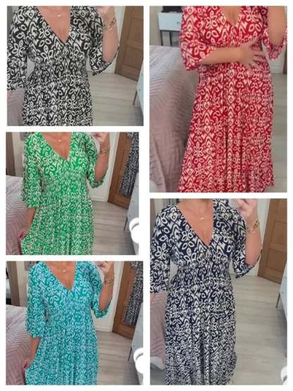 🔥Bohemian  print V-neck waist wrap long dress