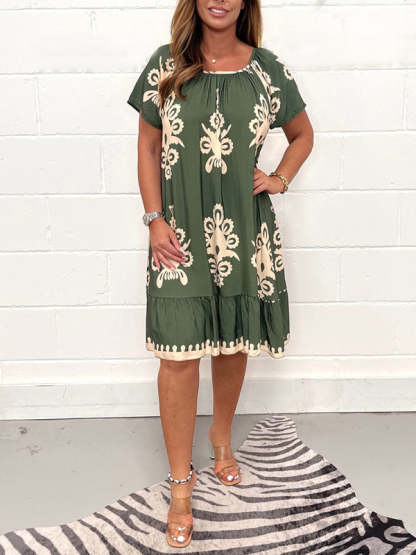 Vintage Round Neck Cotton Dress