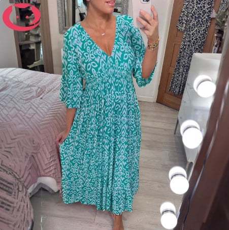 🔥Bohemian  print V-neck waist wrap long dress