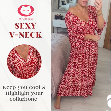 🔥Bohemian  print V-neck waist wrap long dress