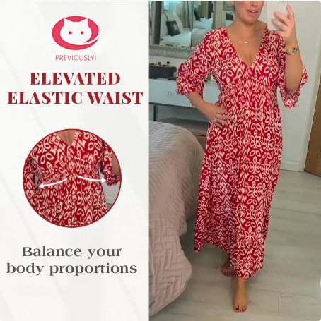 🔥Bohemian  print V-neck waist wrap long dress