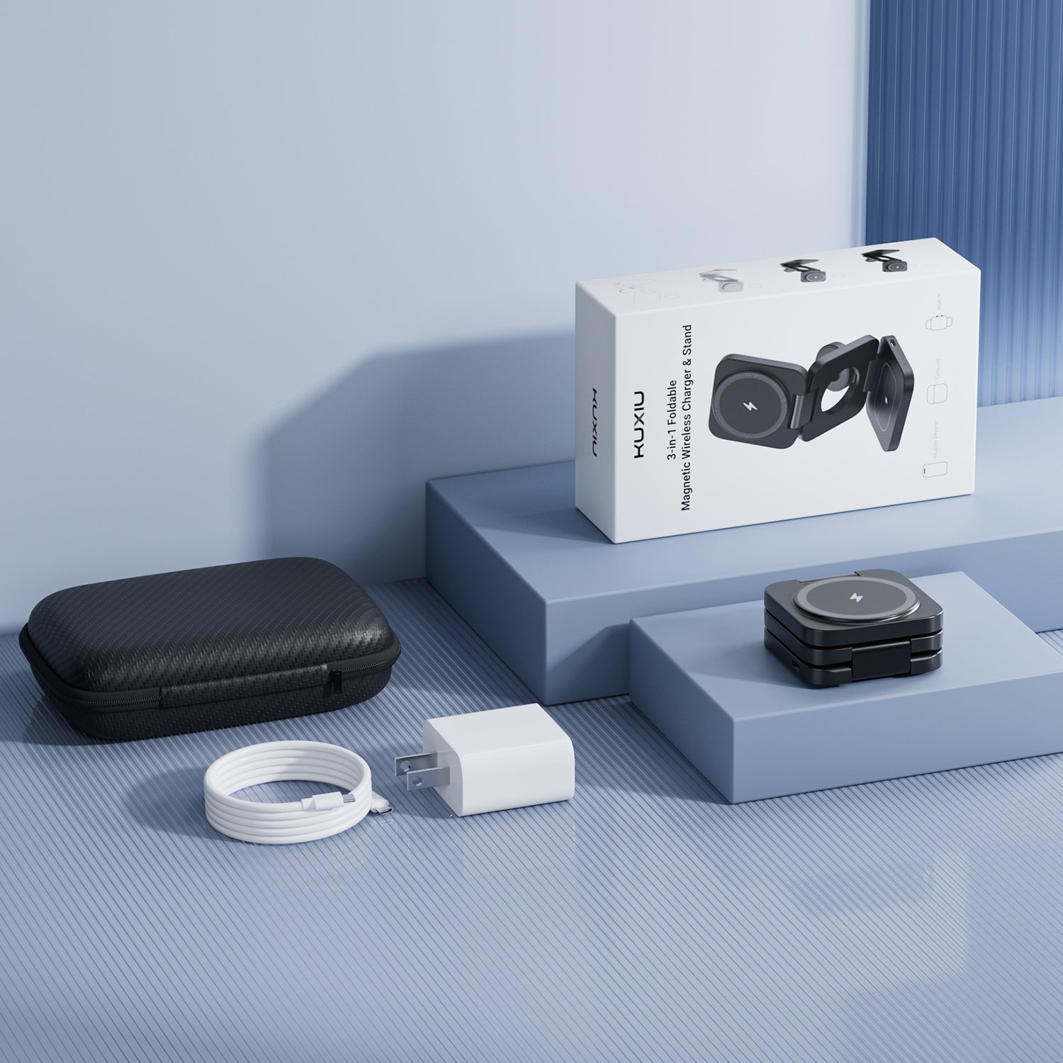 KUXIU X55 3-In-1 Foldable Magnetic Wireless Charger & Stand