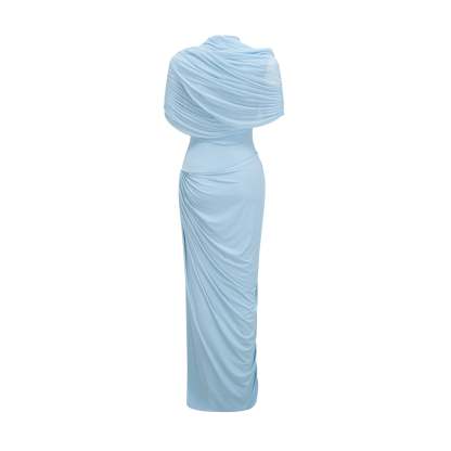 Catherine asymmetrical pleated maxi dress in Baby-blue