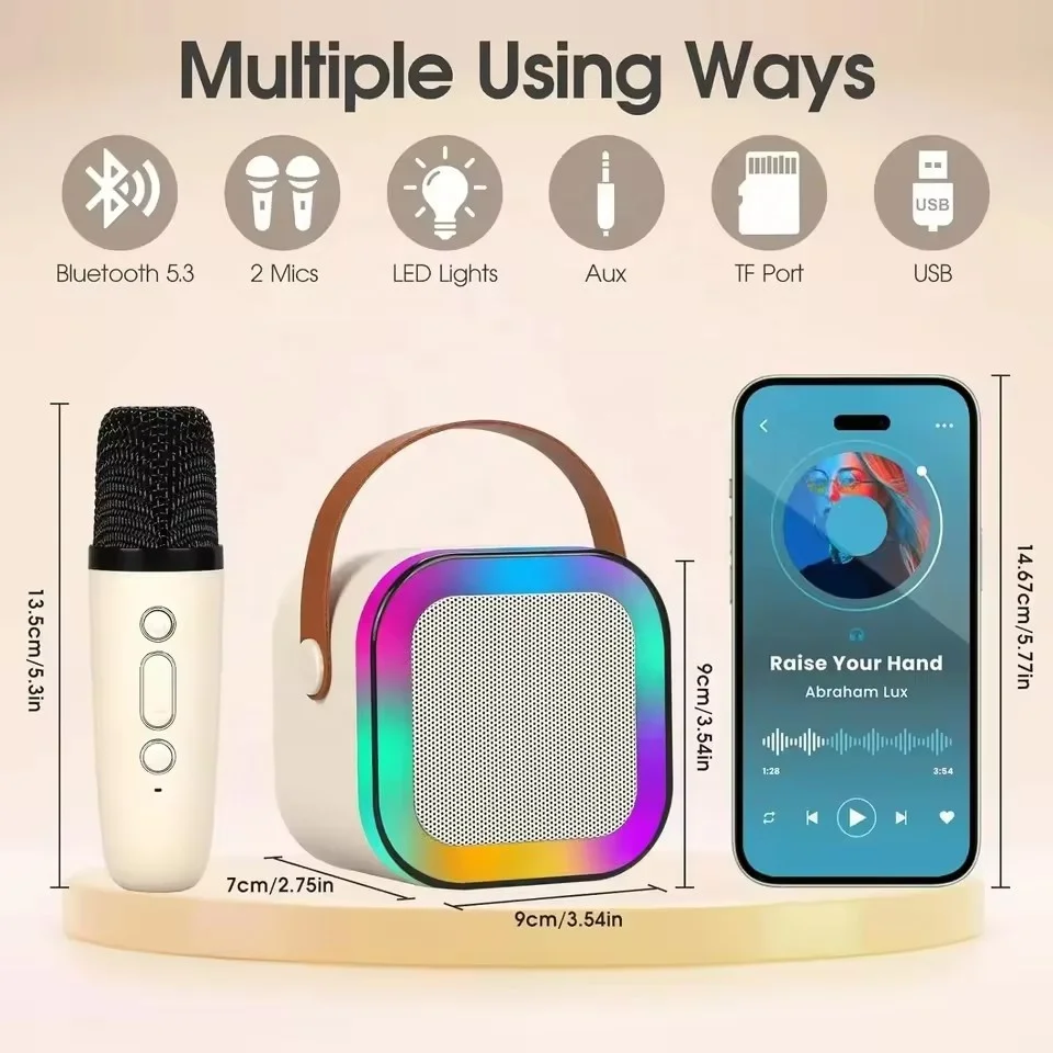 Karaoke Machine Portable Pa Speaker System With 2 Wireless Microphones Home Family Singing Children's Gifts Toy