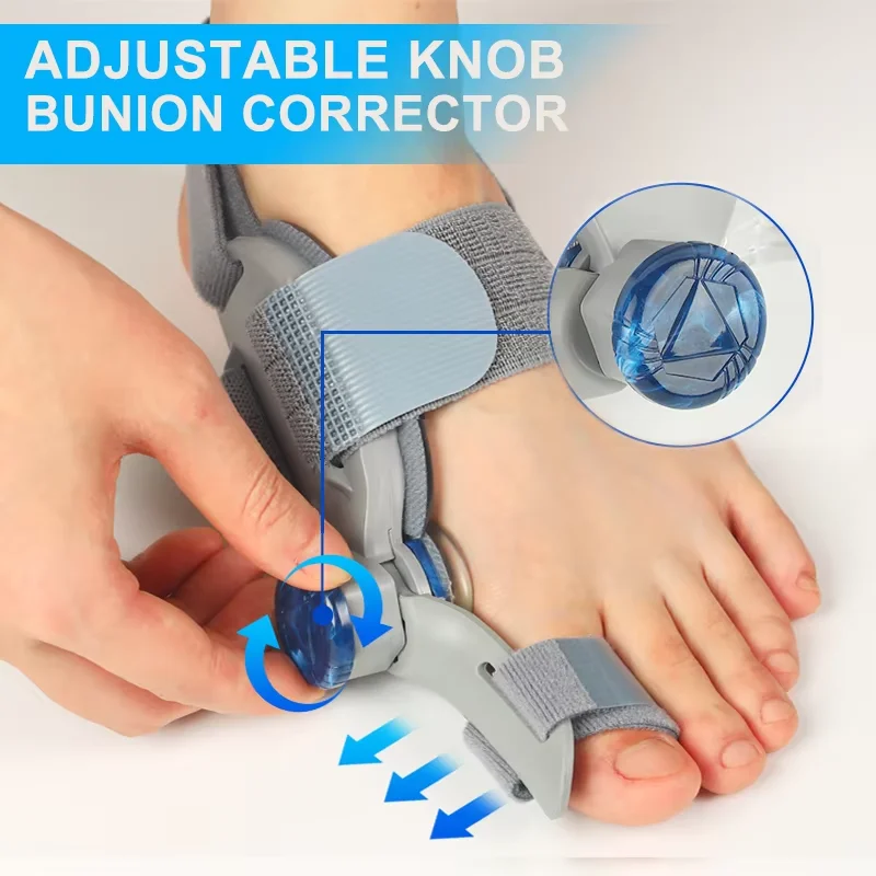 3D Knob Bunion Corrector Adjustable Toe Straightener with Detachable Magic Tape Strap for Hallux Valgus Correction