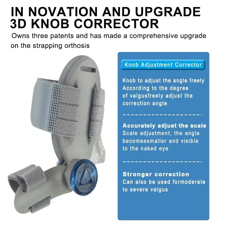 3D Knob Bunion Corrector Adjustable Toe Straightener with Detachable Magic Tape Strap for Hallux Valgus Correction