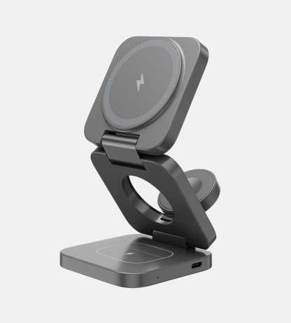  3-In-1 Foldable Magnetic Wireless Charging Station - Gray