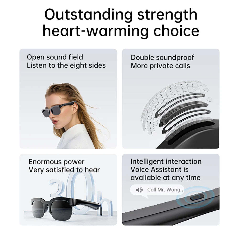 Smart Glasses Wireless Bluetooth 6.0 Stereo Headphones Call Music Outdoor Cycling Sunglasses Voice Control HIFI Anti-UV Glasses