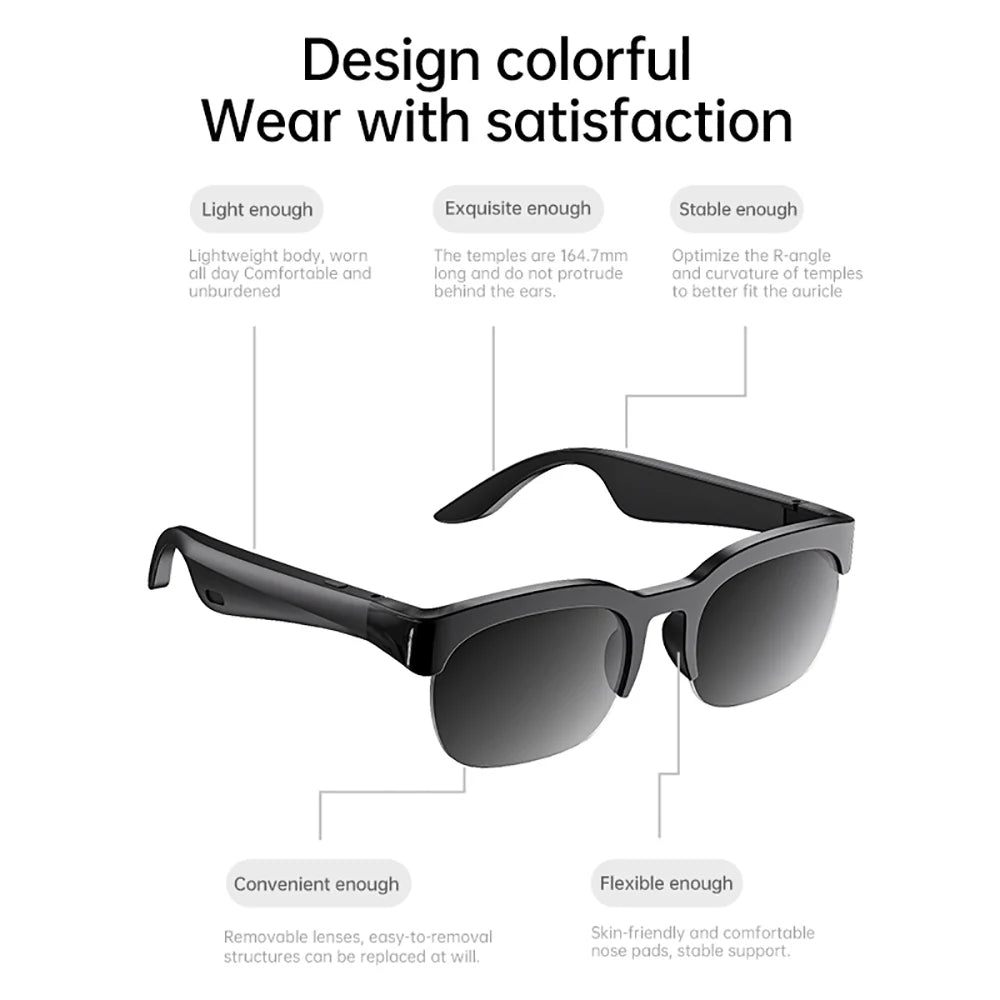 Smart Glasses Wireless Bluetooth 6.0 Stereo Headphones Call Music Outdoor Cycling Sunglasses Voice Control HIFI Anti-UV Glasses