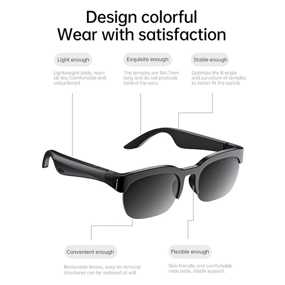 Smart Glasses Wireless Bluetooth 6.0 Stereo Headphones Call Music Outdoor Cycling Sunglasses Voice Control HIFI Anti-UV Glasses