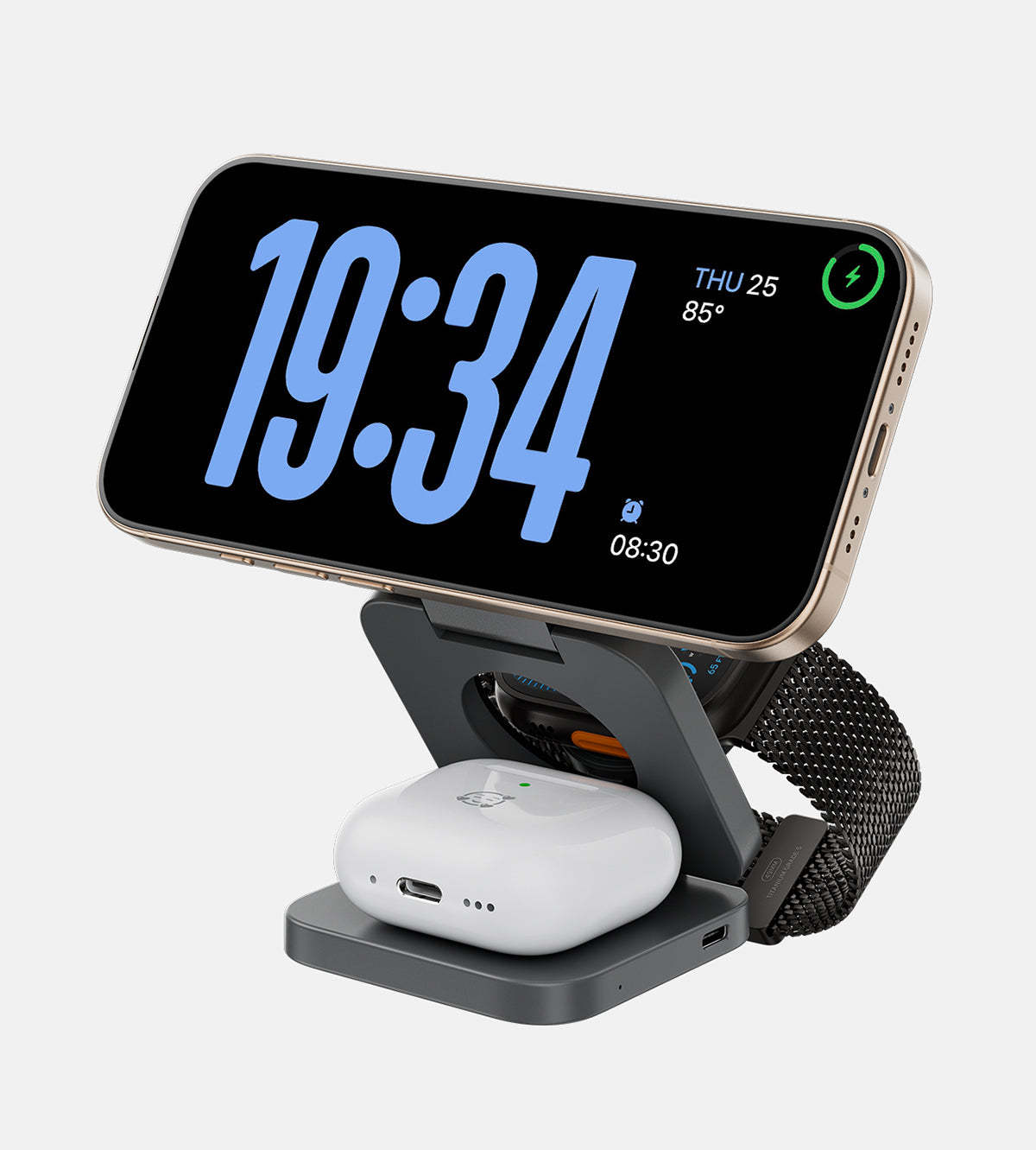  3-In-1 Foldable Magnetic Wireless Charging Station - Gray