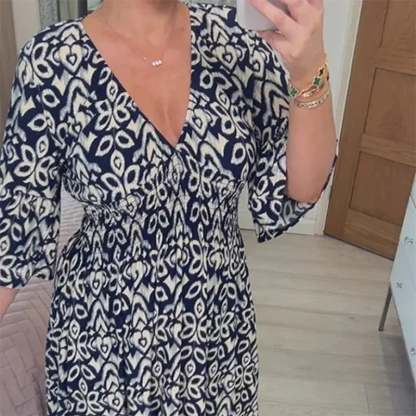 🔥Bohemian  print V-neck waist wrap long dress