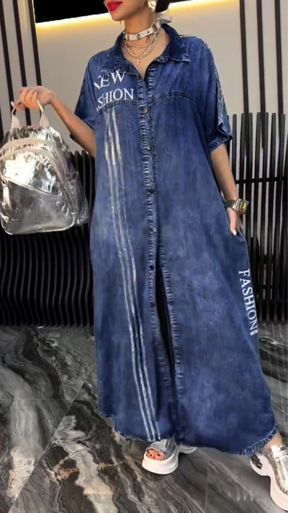 Women's dress with lapels Tencel Denim Comfortable and fashionable