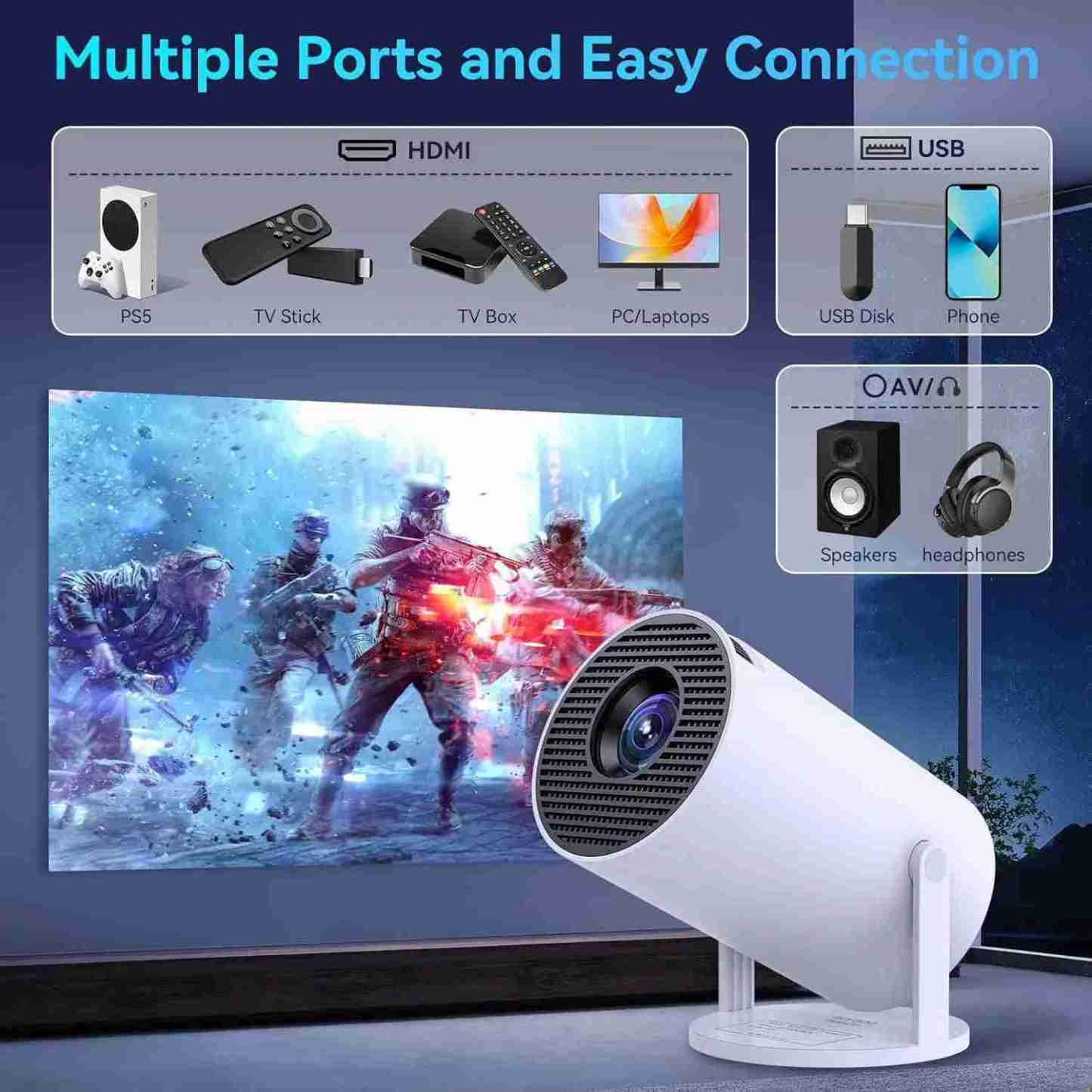 🔥Portable HD Projector | 1080P Mini Home Theater with Wireless Screen Mirroring & 130" Display