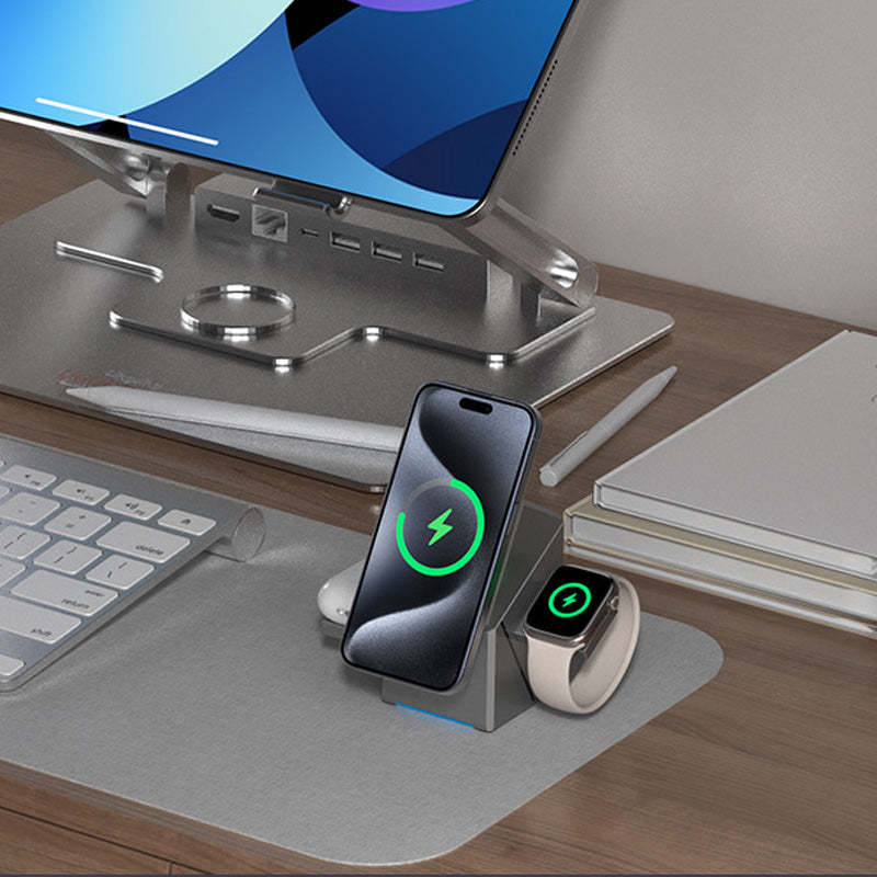 ⚡️🚀 5-in-1 Magnetic Wireless Charging Station | Foldable Dock for iPhone, iWatch & AirPods | 15W Fast Charge 🔋