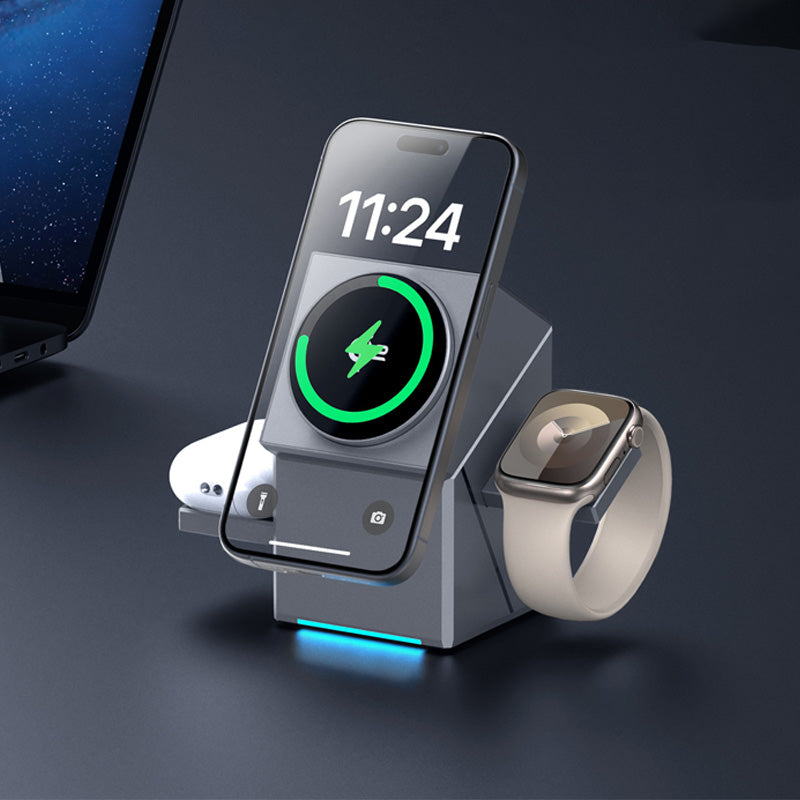 ⚡️🚀 5-in-1 Magnetic Wireless Charging Station | Foldable Dock for iPhone, iWatch & AirPods | 15W Fast Charge 🔋