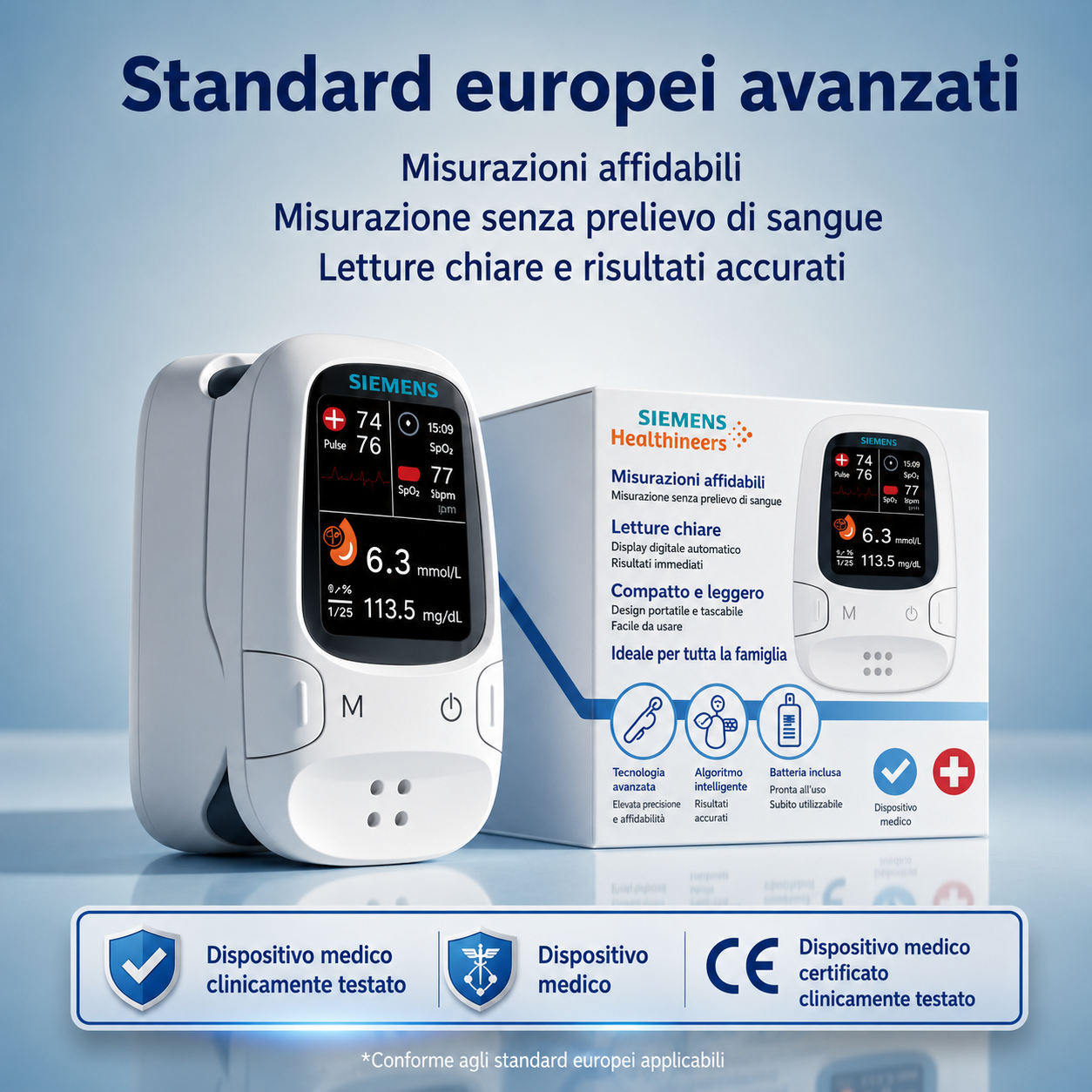 📊 Misuratore di glicemia senza ago Siemens™ 11 in 1 Non è necessario pungere • Non sono necessarie strisce reattive • Risultati in soli 5 secondi