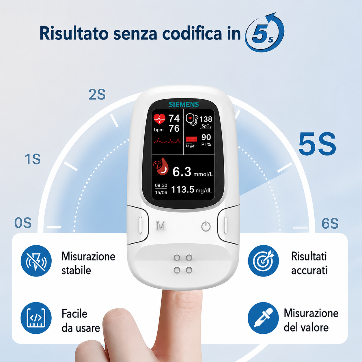 📊 Misuratore di glicemia senza ago Siemens™ 11 in 1 Non è necessario pungere • Non sono necessarie strisce reattive • Risultati in soli 5 secondi
