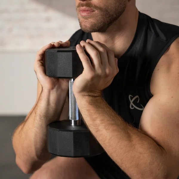 Cethtntr 12-sided 210 lb. Rubber Dumthtbbell Set with Rack and 1-year Cethtntr Membership