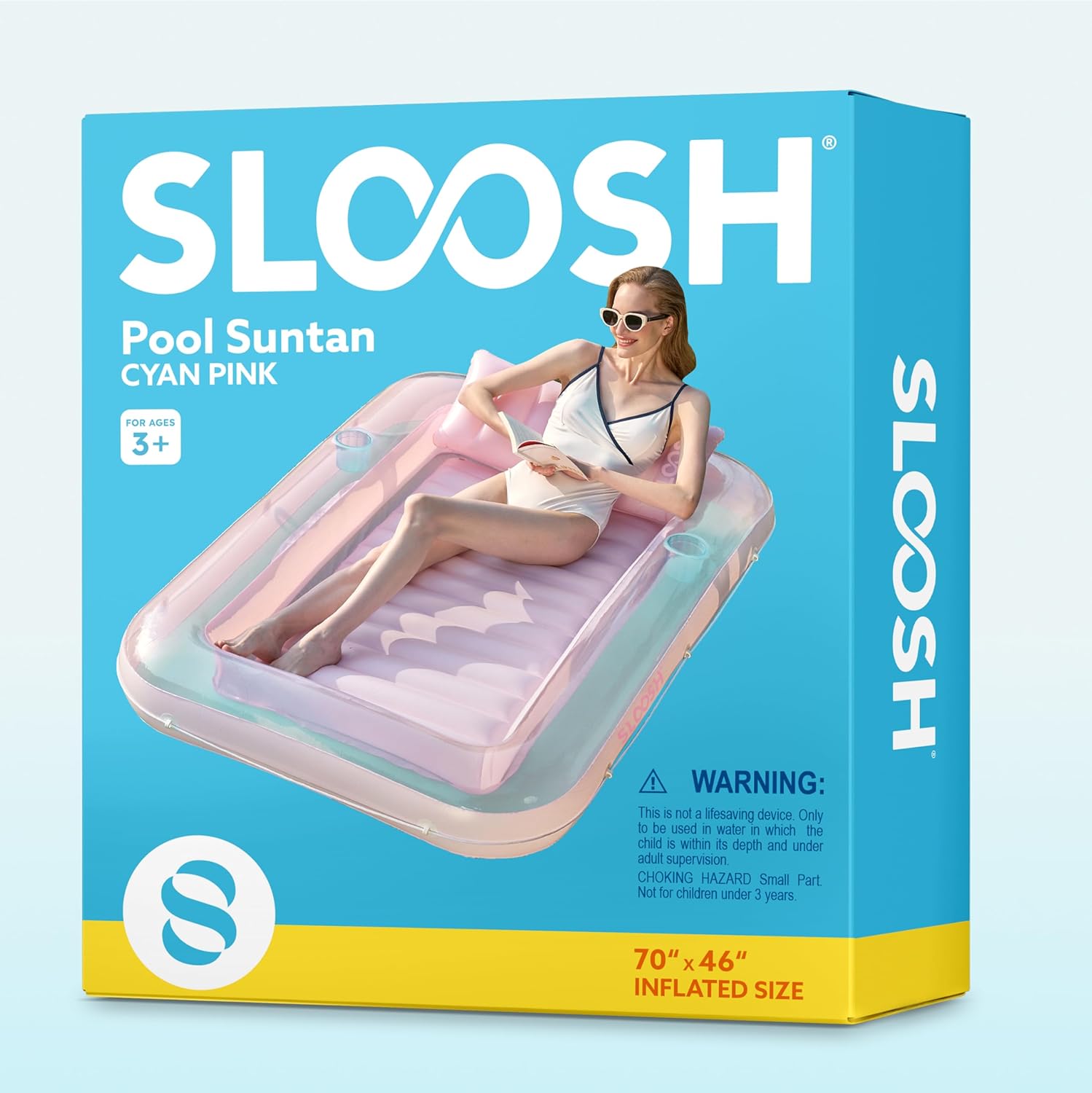 Inflatable Tanning Pool Lounger Float, 70" x 46" Pool Floats Adult with Pillow