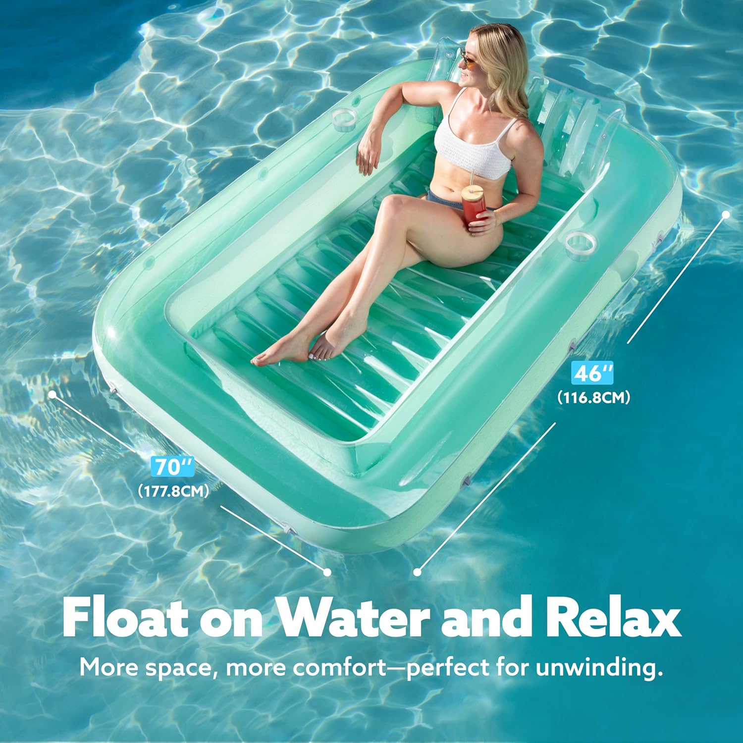 Inflatable Tanning Pool Lounger Float, 70" x 46" Pool Floats Adult with Pillow