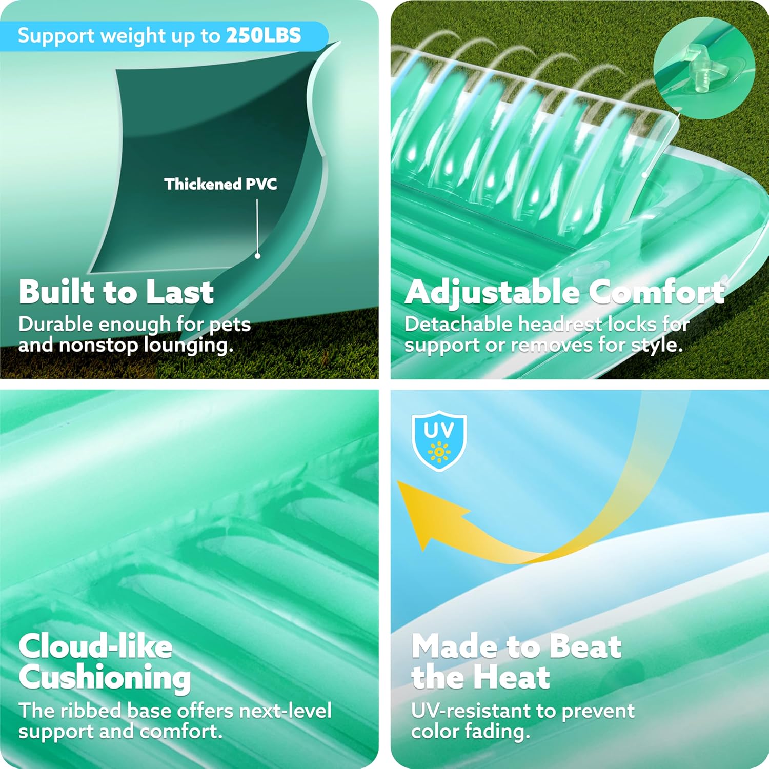 Inflatable Tanning Pool Lounger Float, 70" x 46" Pool Floats Adult with Pillow