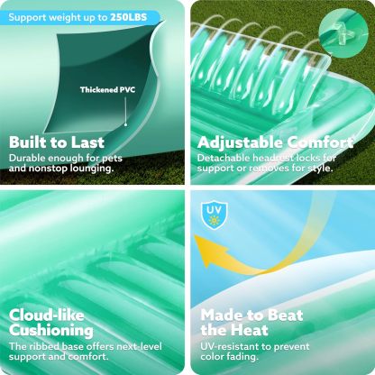 Inflatable Tanning Pool Lounger Float, 70" x 46" Pool Floats Adult with Pillow